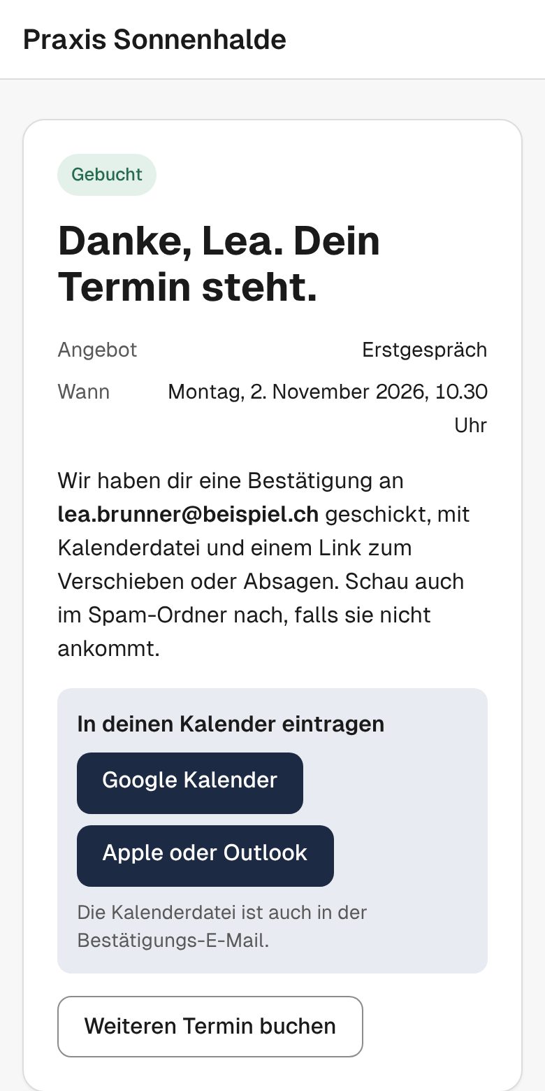 Buchungsseite auf dem Handy