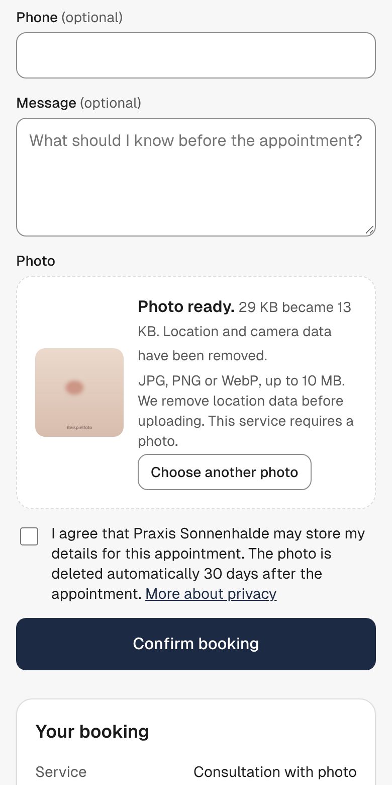 Booking with photo upload on a phone