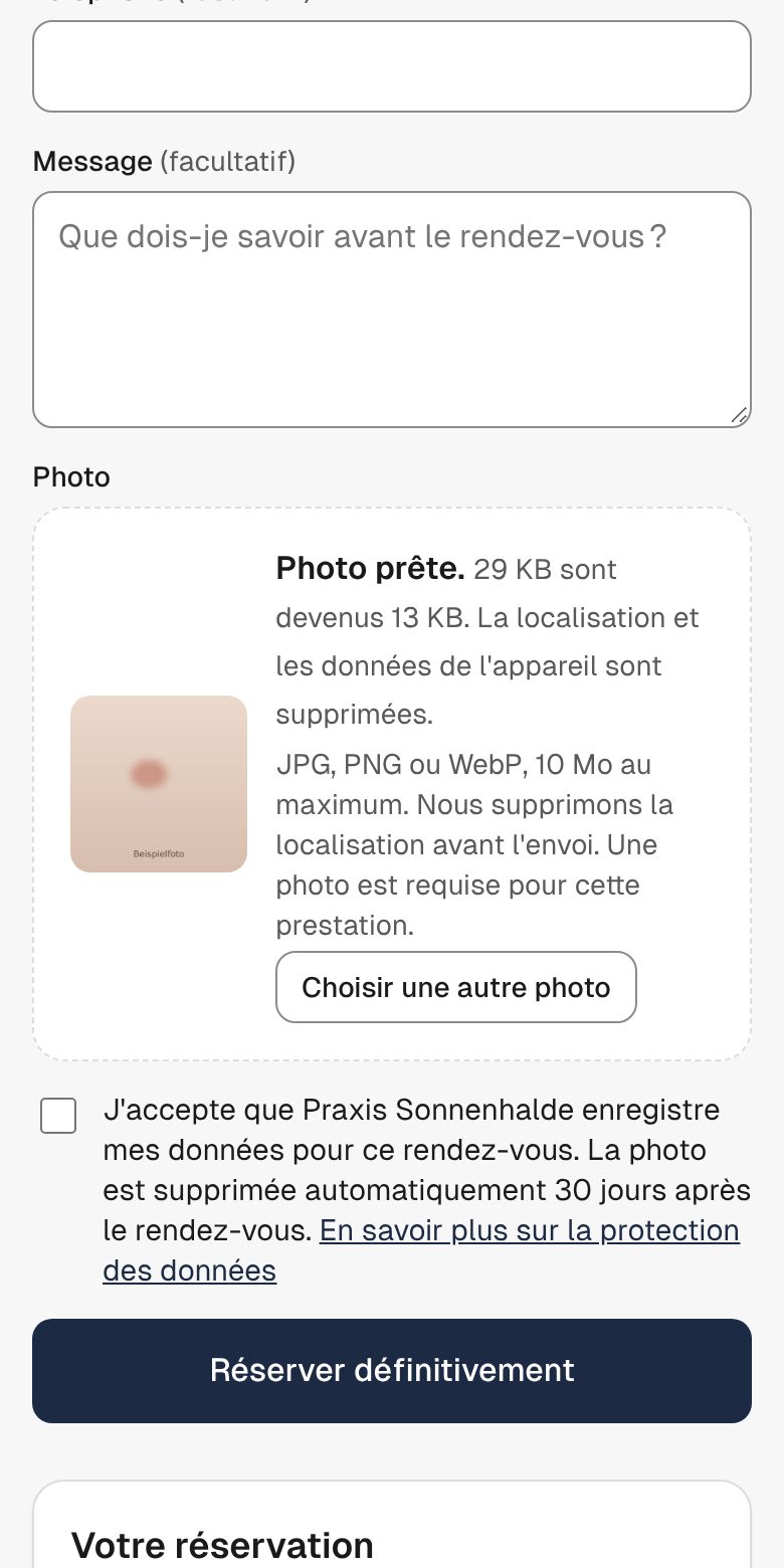 Réservation avec envoi de photo sur mobile